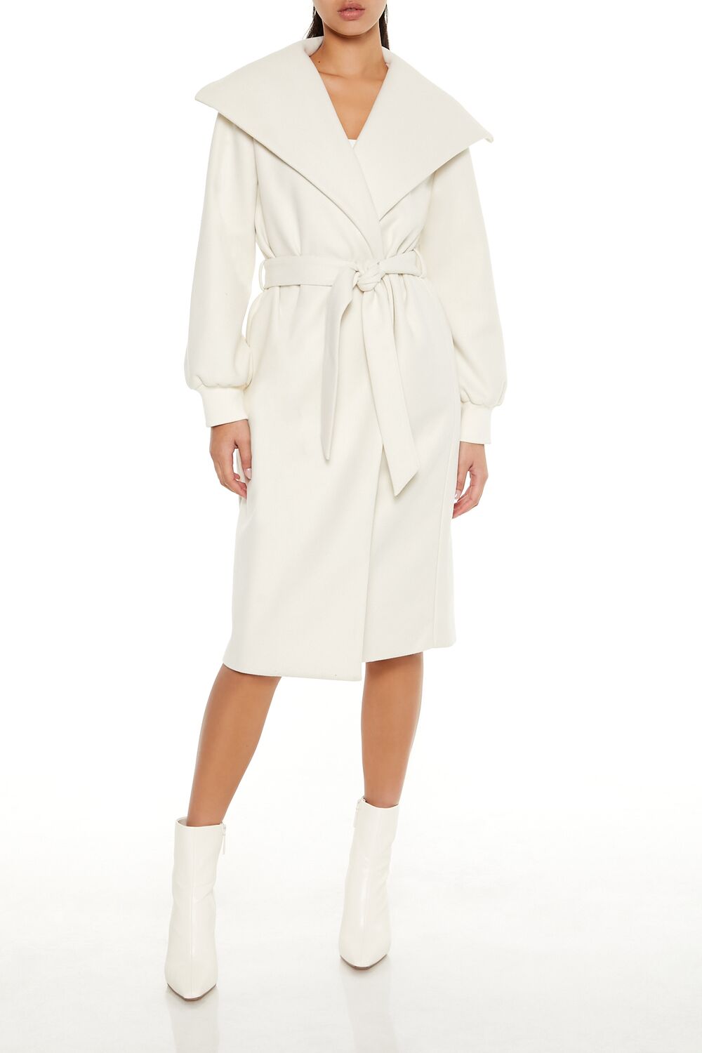  Forever 21 Longline Tie-Waist Coat - cream - Bonton