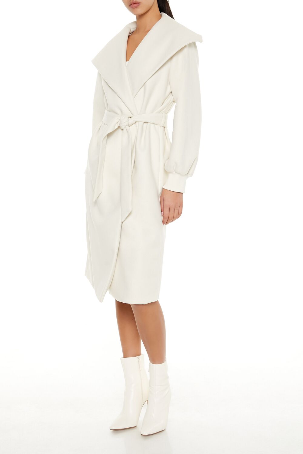  Forever 21 Longline Tie-Waist Coat - cream - Bonton