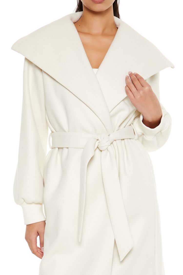  Forever 21 Longline Tie-Waist Coat - cream - Bonton