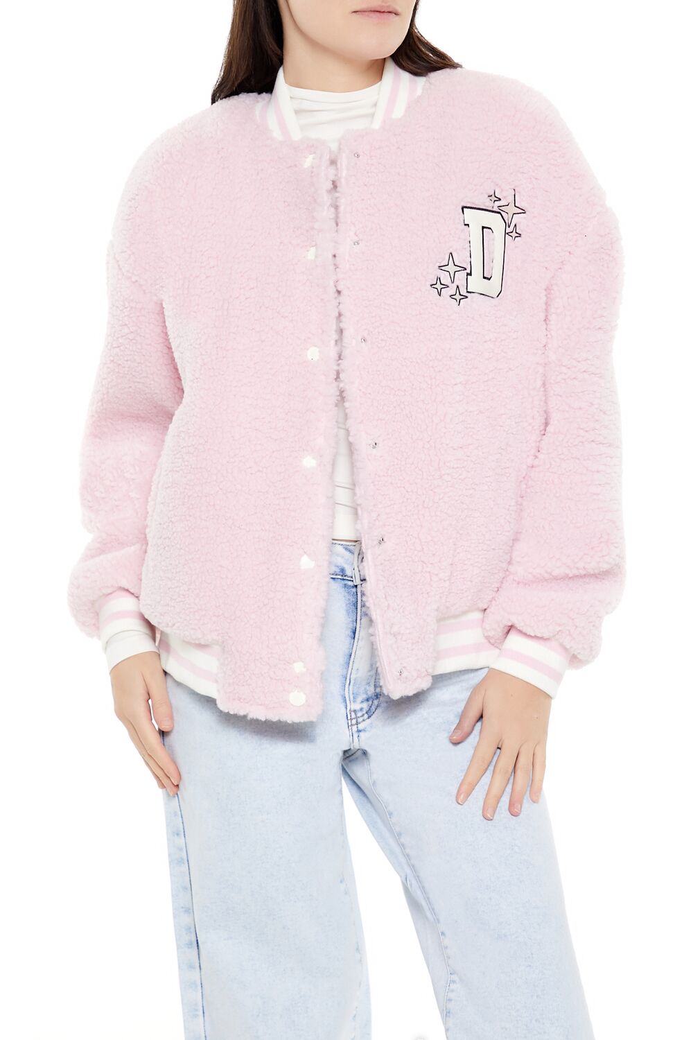  Forever 21 Delusional Varsity Bomber Jacket - petal-pink-swatch - Bonton