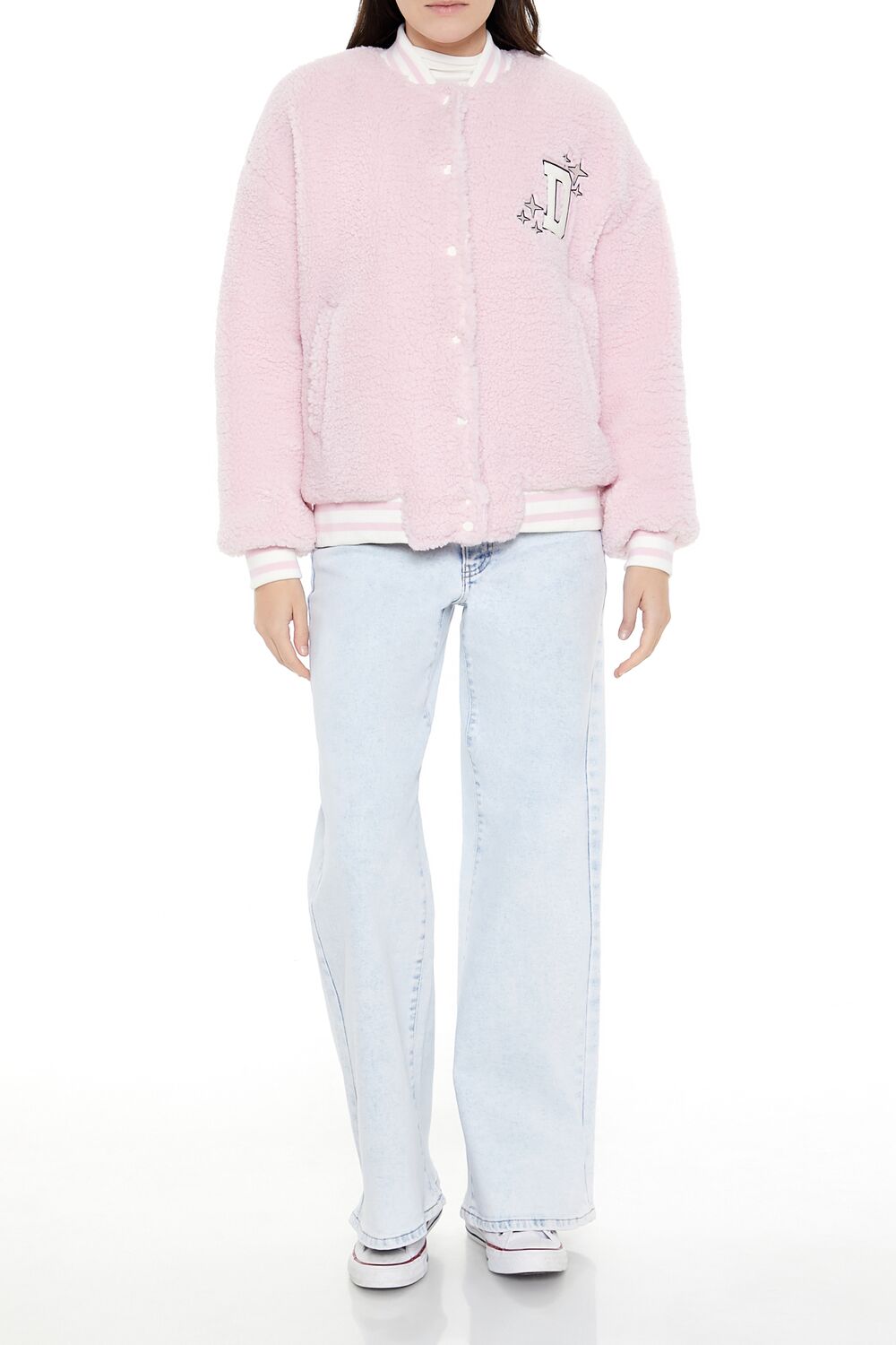  Forever 21 Delusional Varsity Bomber Jacket - petal-pink-swatch - Bonton