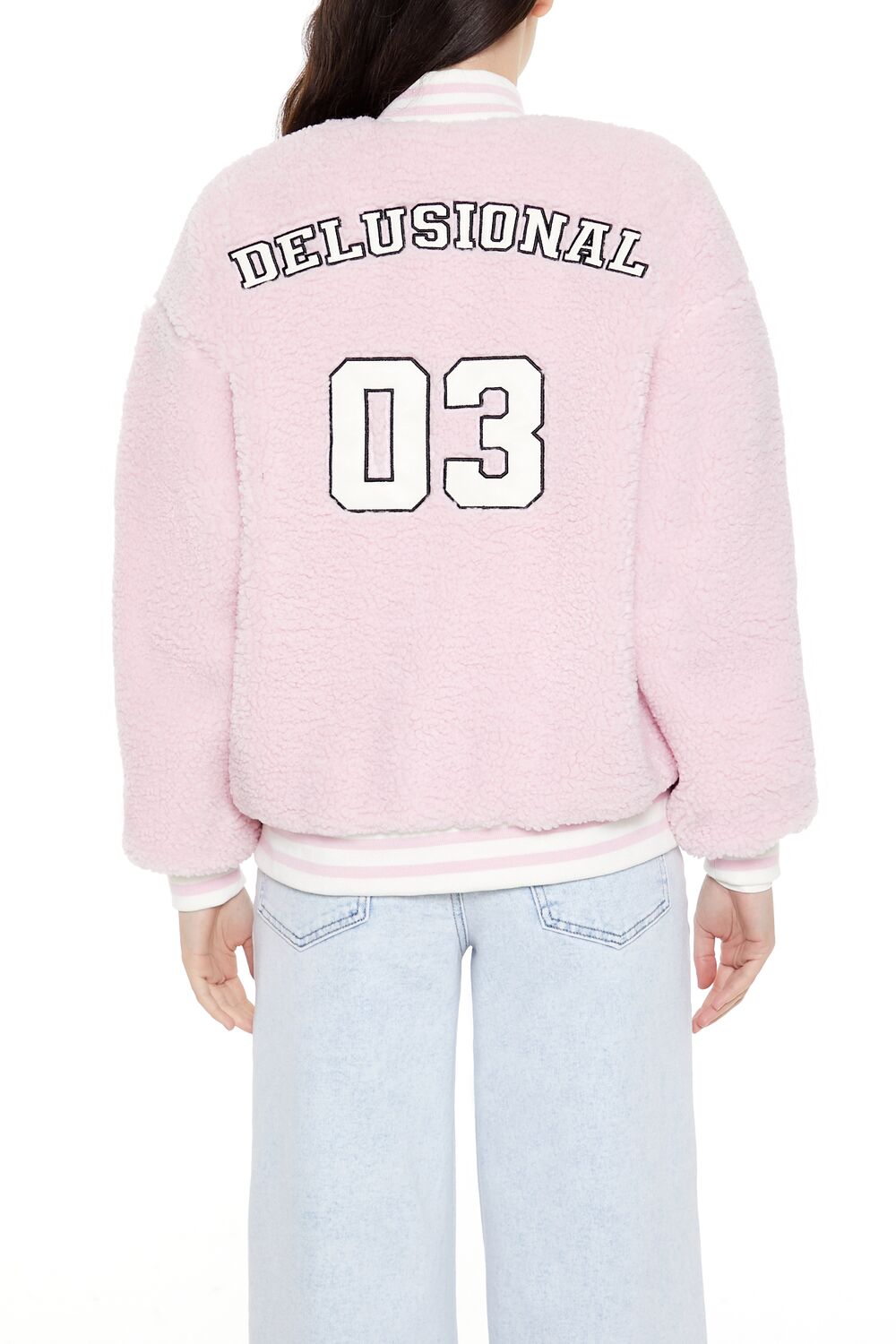  Forever 21 Delusional Varsity Bomber Jacket - petal-pink-swatch - Bonton
