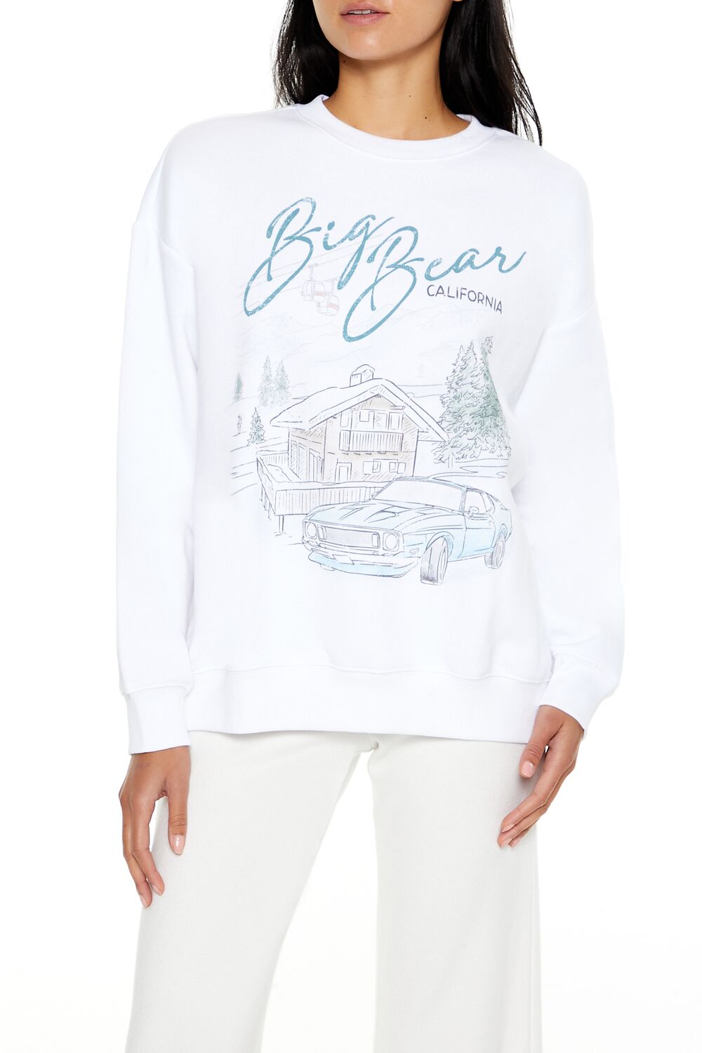  Forever 21 Big Bear California Graphic Pullover - white multi - Bonton