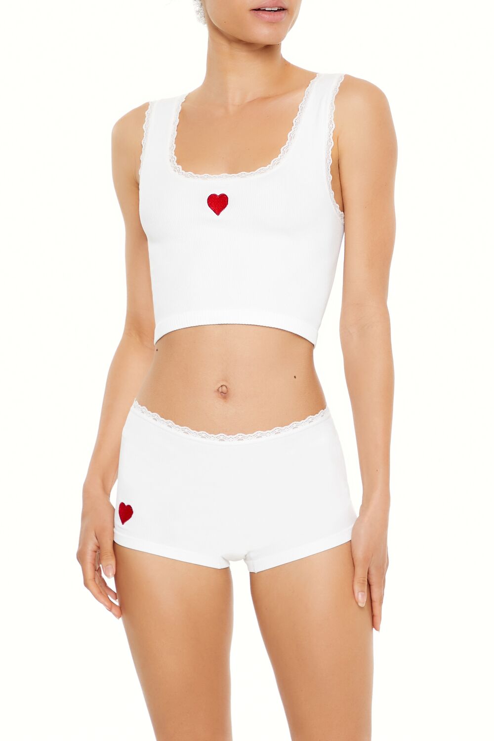  Forever 21 Seamless Heart Embroidered Bralette - white-red - Bonton