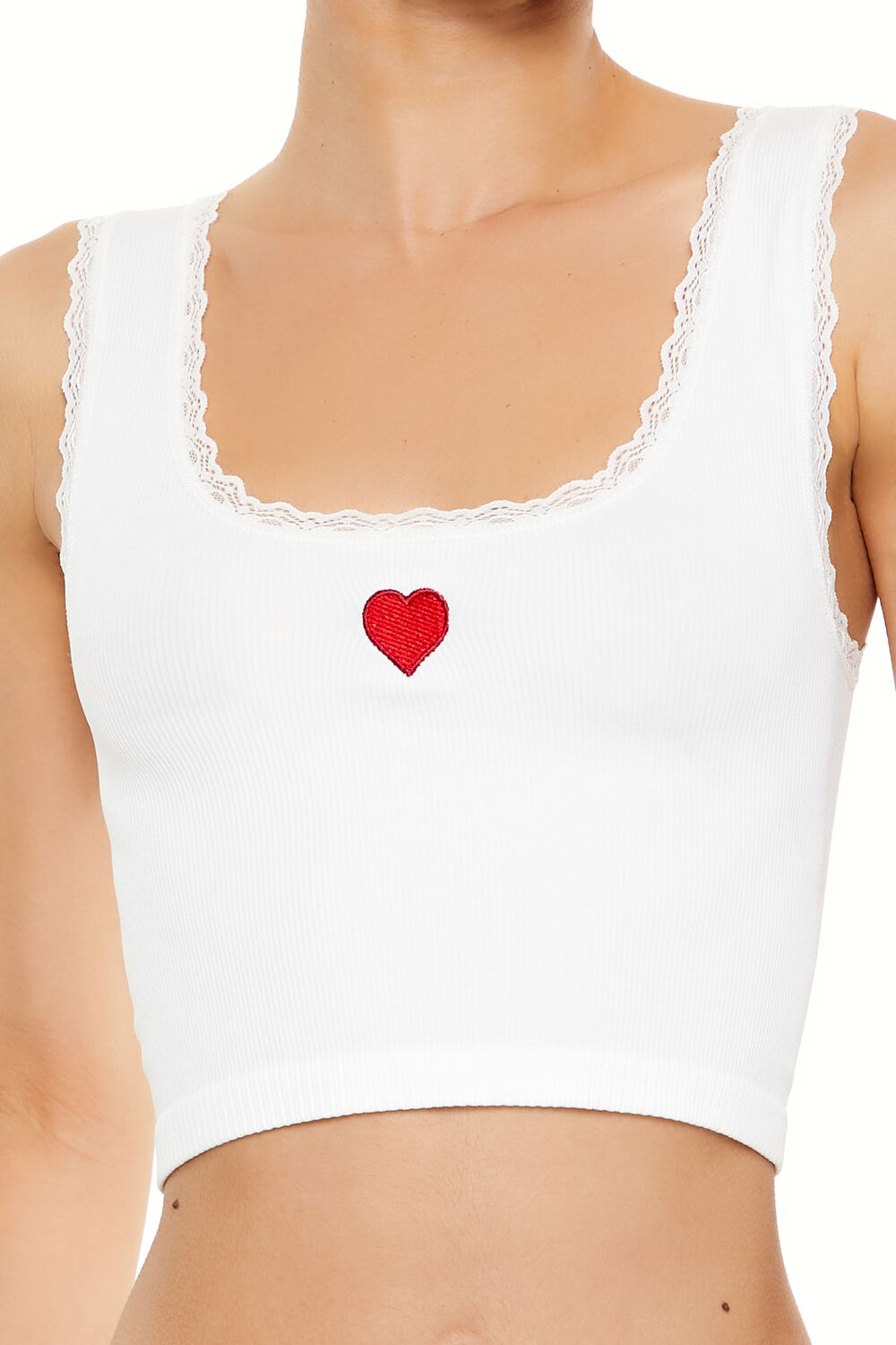  Forever 21 Seamless Heart Embroidered Bralette - white-red - Bonton