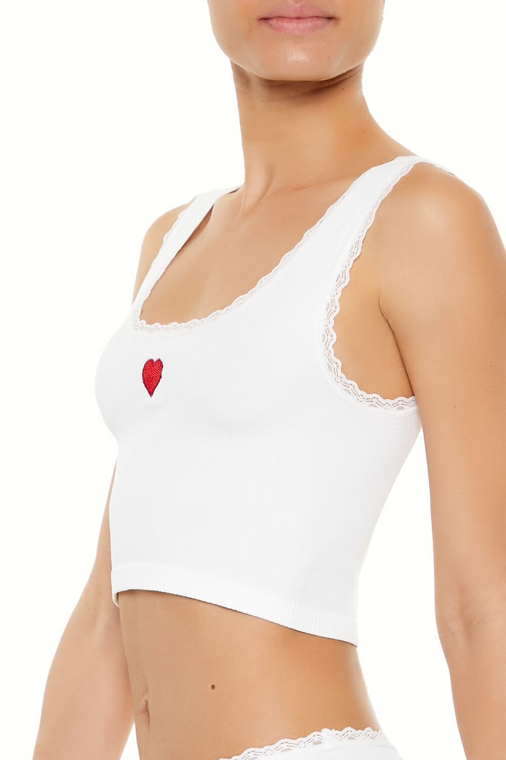  Forever 21 Seamless Heart Embroidered Bralette - white-red - Bonton