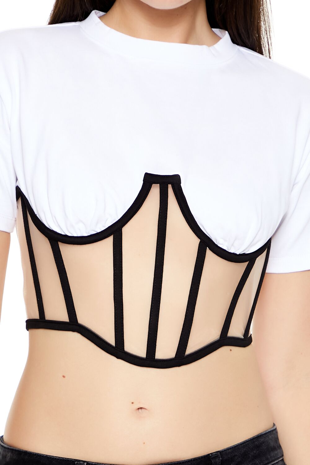  Forever 21 Sheer Corset Combo Crop Top - white black - Bonton