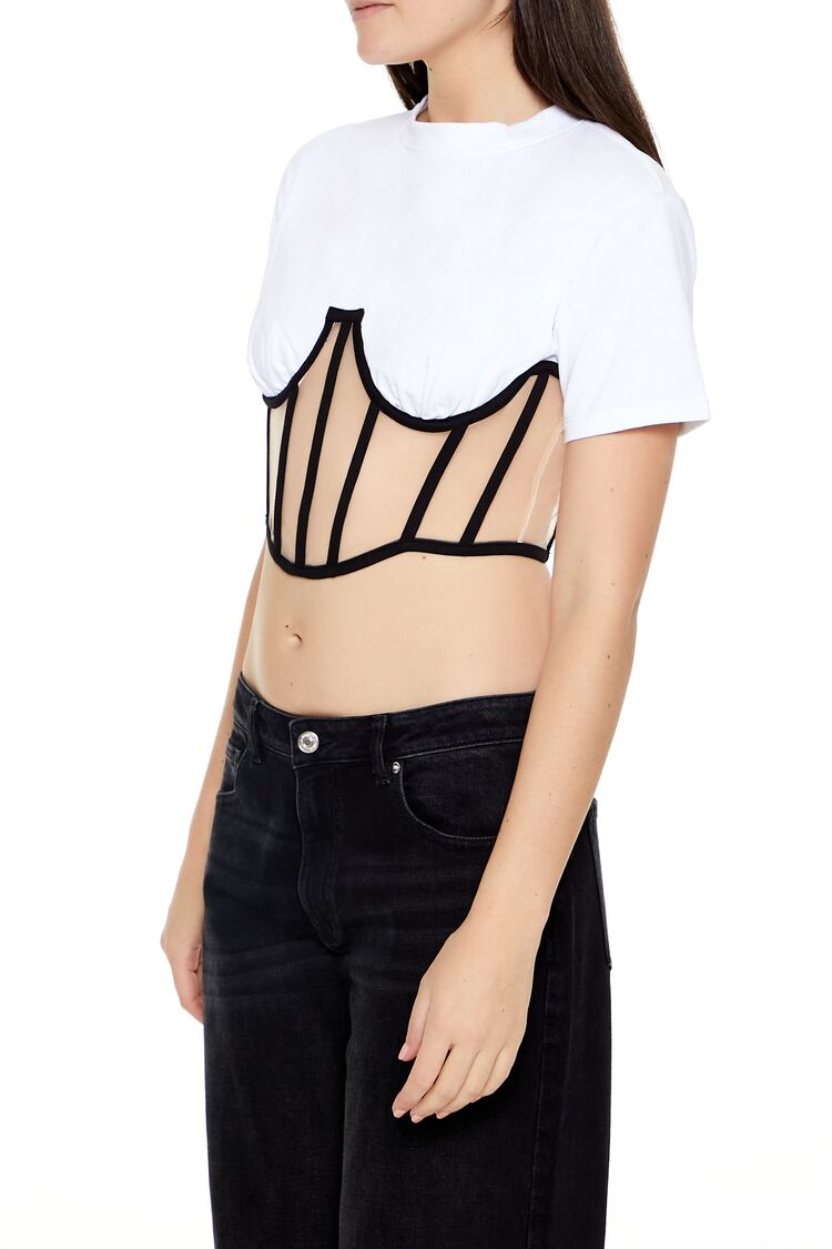  Forever 21 Sheer Corset Combo Crop Top - white black - Bonton