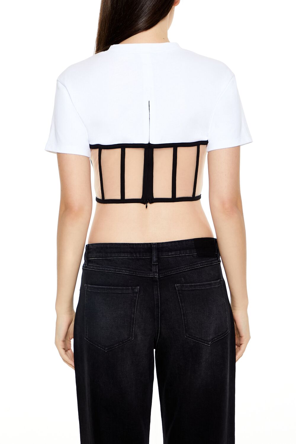  Forever 21 Sheer Corset Combo Crop Top - white black - Bonton