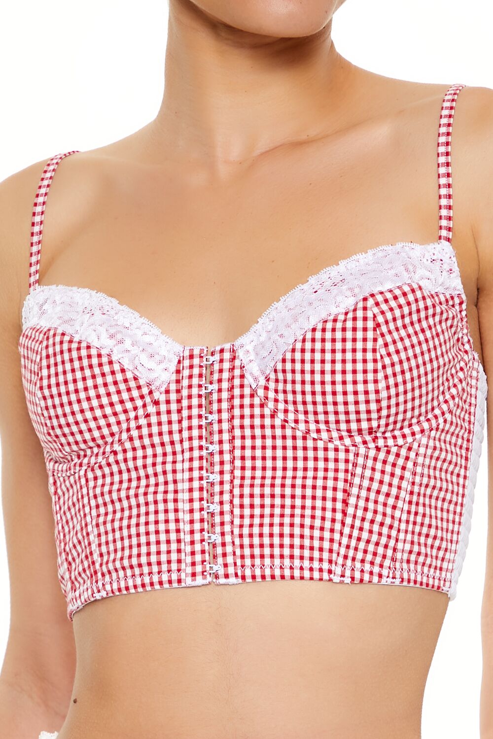  Forever 21 Gingham Lingerie Cropped Cami - red-multi - Bonton
