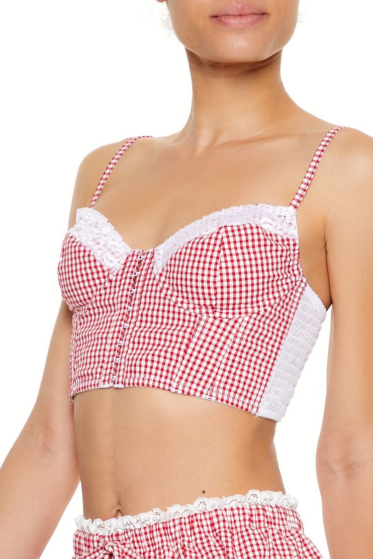  Forever 21 Gingham Lingerie Cropped Cami - red-multi - Bonton