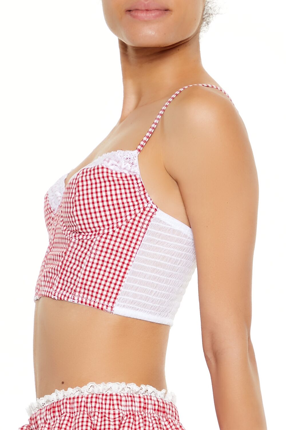  Forever 21 Gingham Lingerie Cropped Cami - red-multi - Bonton