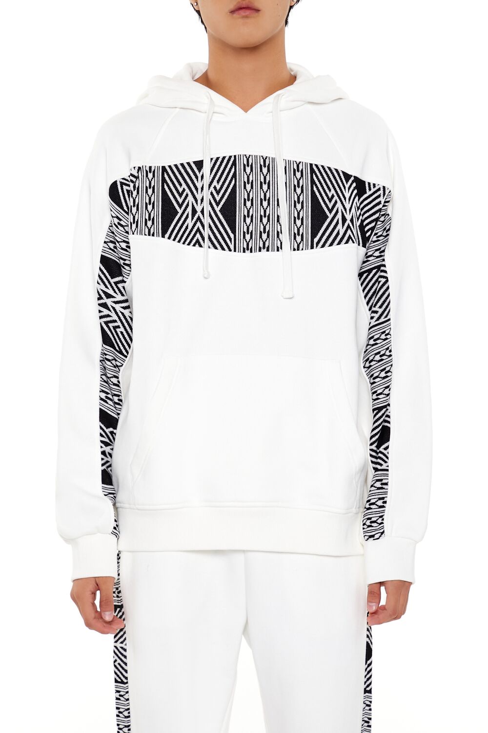  Forever 21 Abstract French Terry Hoodie - cream black - Bonton