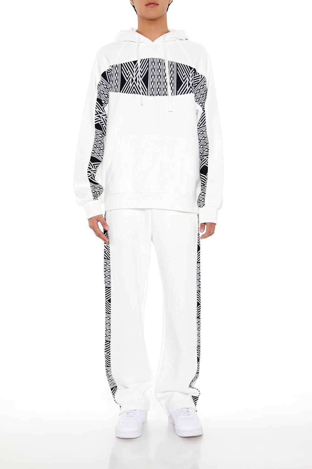  Forever 21 Abstract French Terry Hoodie - cream black - Bonton