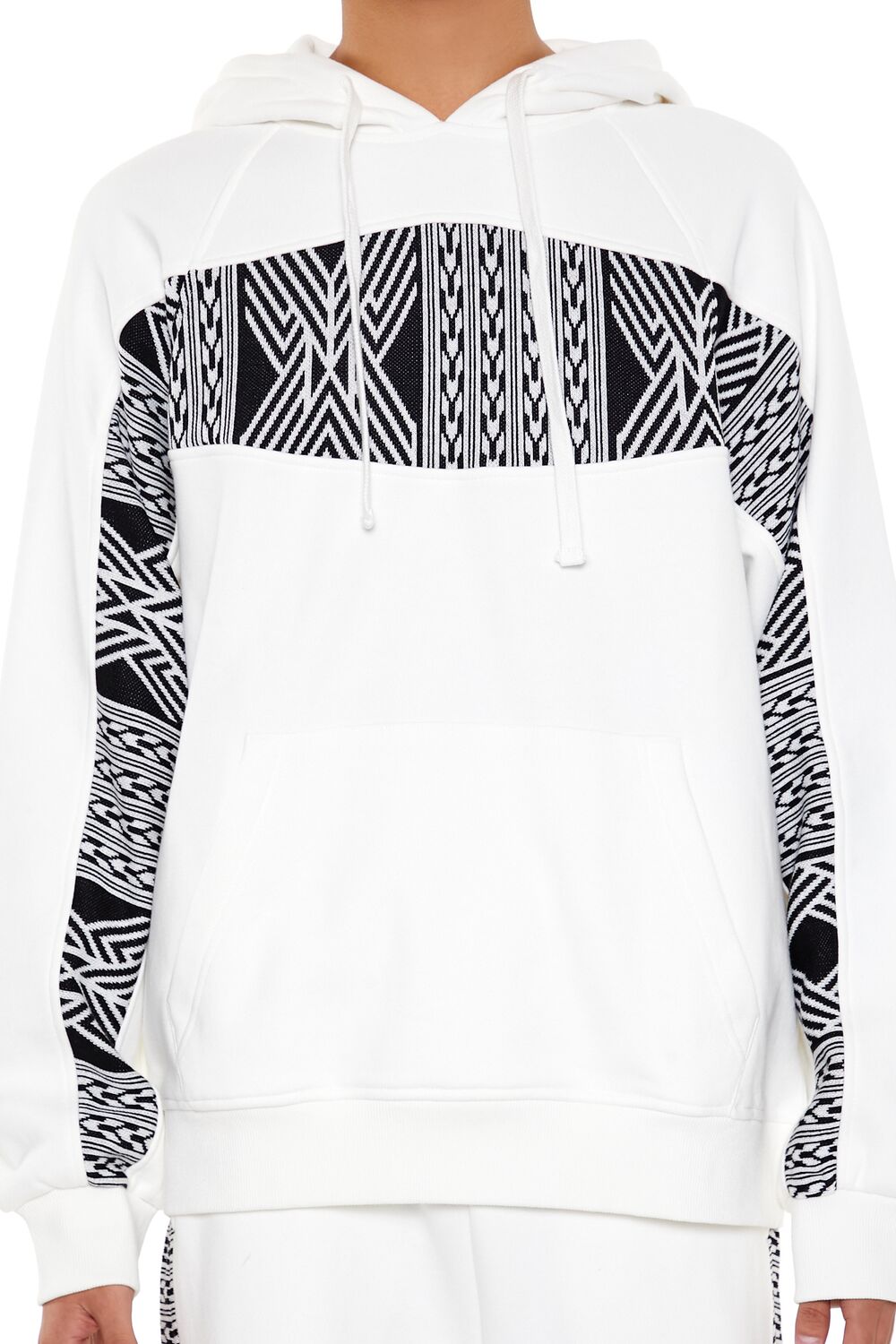  Forever 21 Abstract French Terry Hoodie - cream black - Bonton