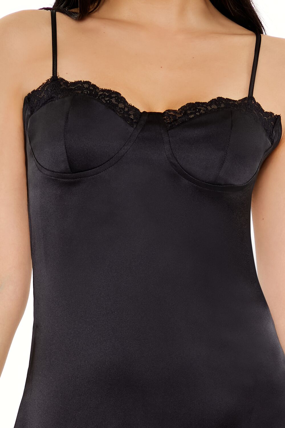 Forever 21 Lace-Trim Sweetheart Mini Dress - black-swatch - Bonton