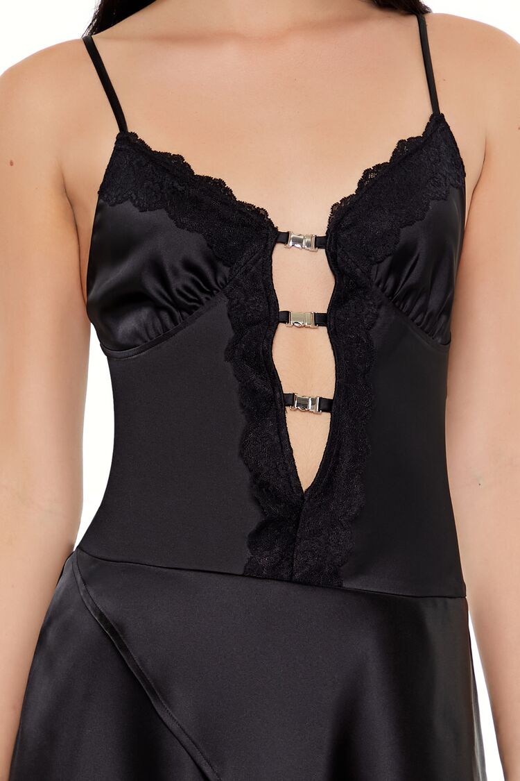  Forever 21 Lace-Trim Satin Mini Dress - black-swatch - Bonton