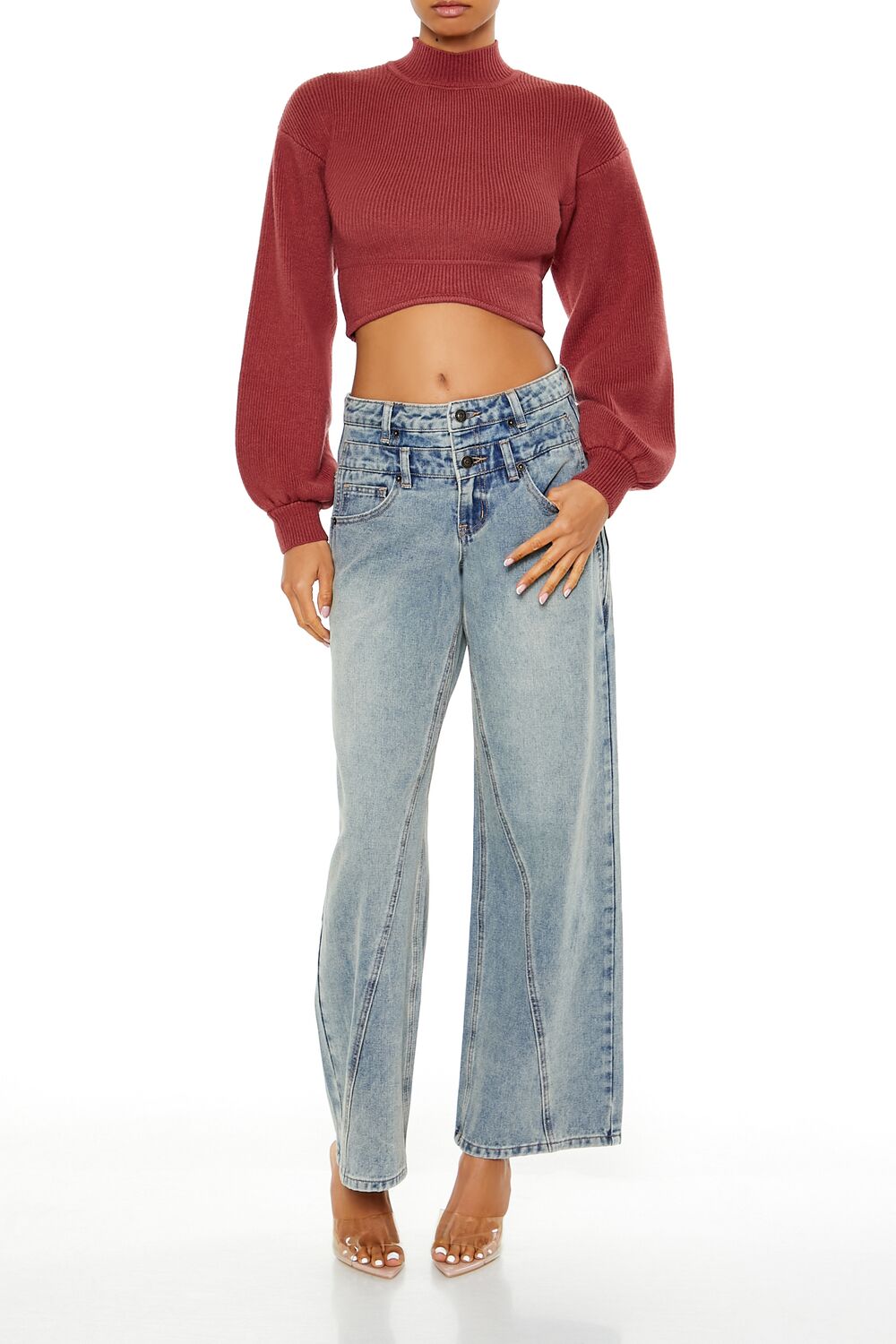  Forever 21 Mock Neck Cropped Sweater - maple - Bonton