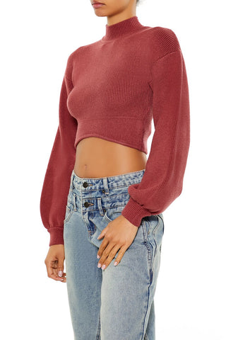 Mock Neck Cropped Sweater