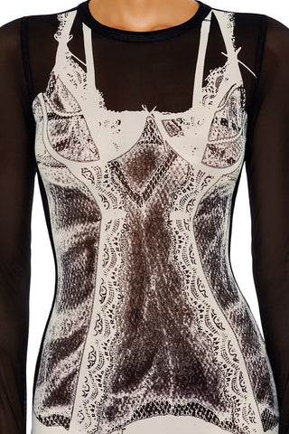 Mesh Garter Graphic Mini Dress