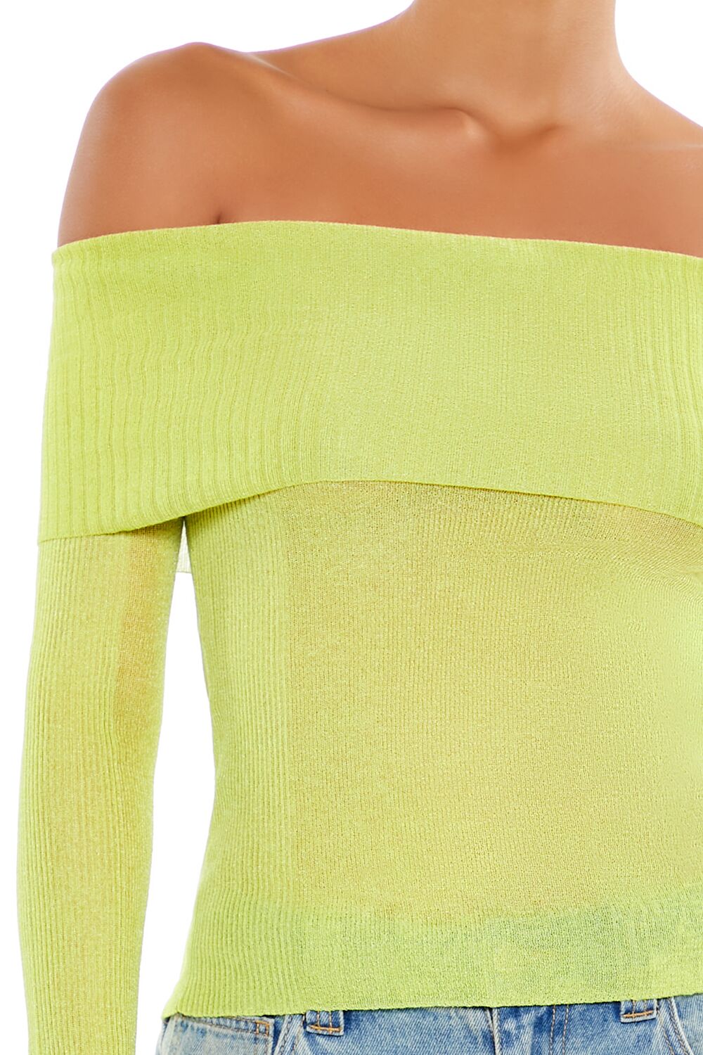  Forever 21 Foldover Off-the-Shoulder Sweater - pale green - Bonton