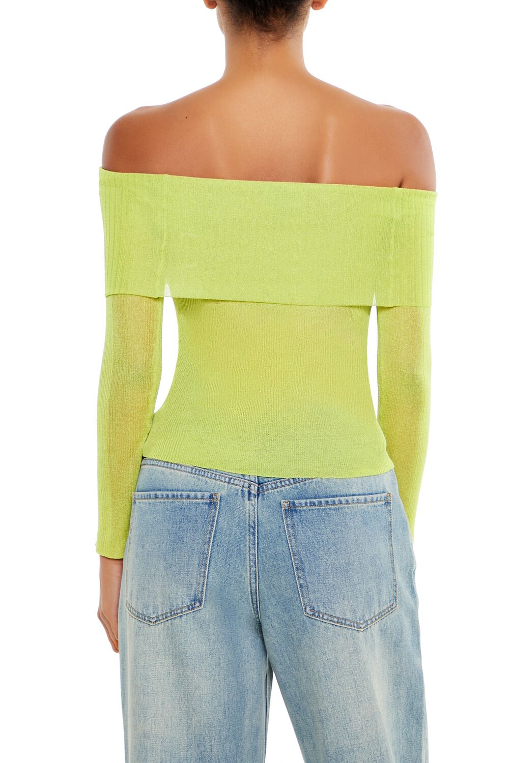  Forever 21 Foldover Off-the-Shoulder Sweater - pale green - Bonton