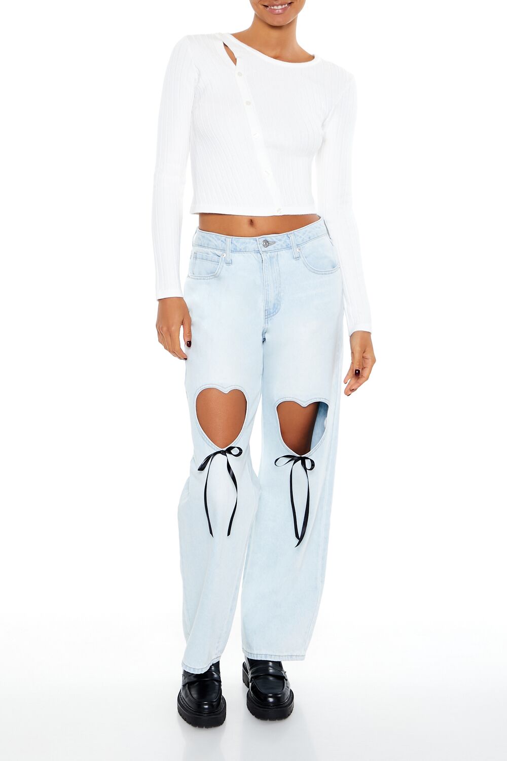  Forever 21 Cropped Button-Front Sweater - white - Bonton