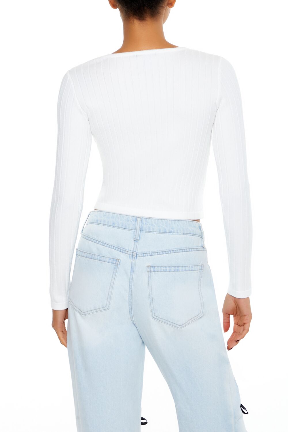  Forever 21 Cropped Button-Front Sweater - white - Bonton
