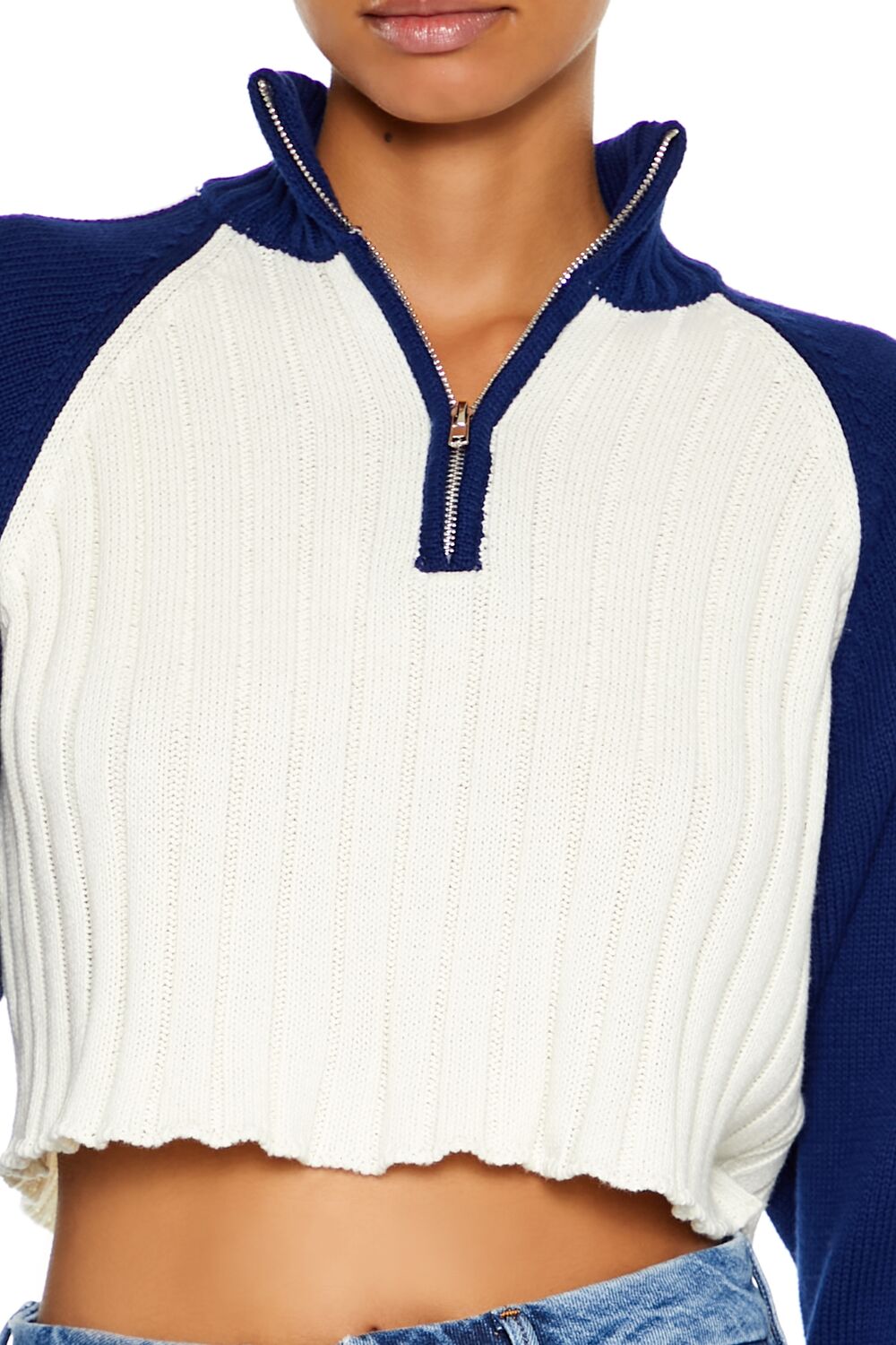  Forever 21 Ribbed Colorblock Sweater - cream navy - Bonton