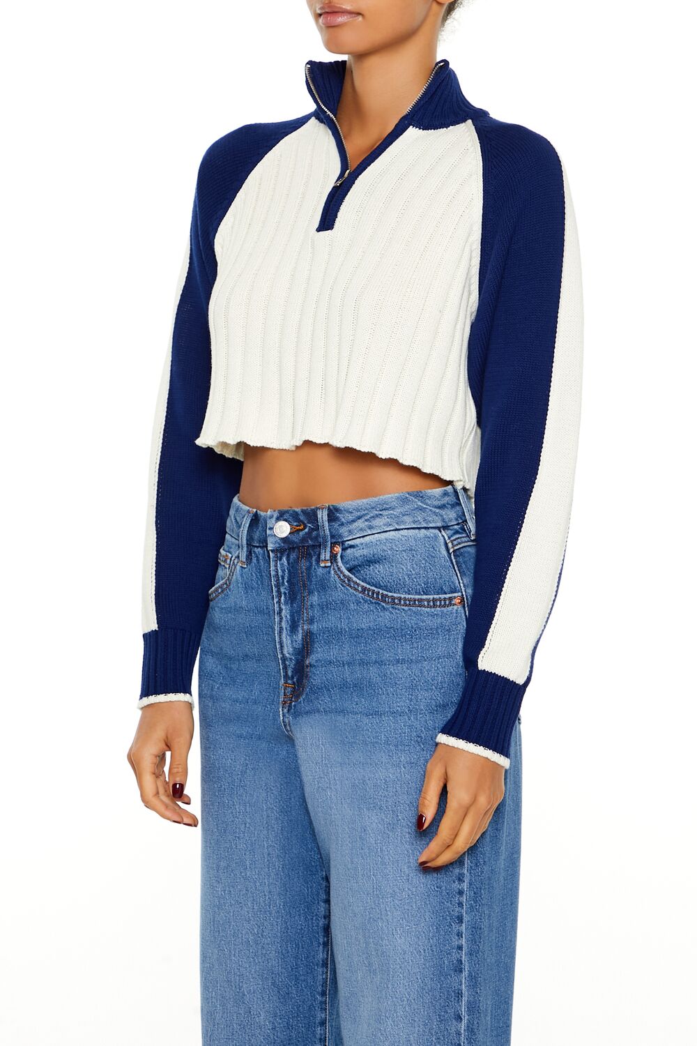  Forever 21 Ribbed Colorblock Sweater - cream navy - Bonton