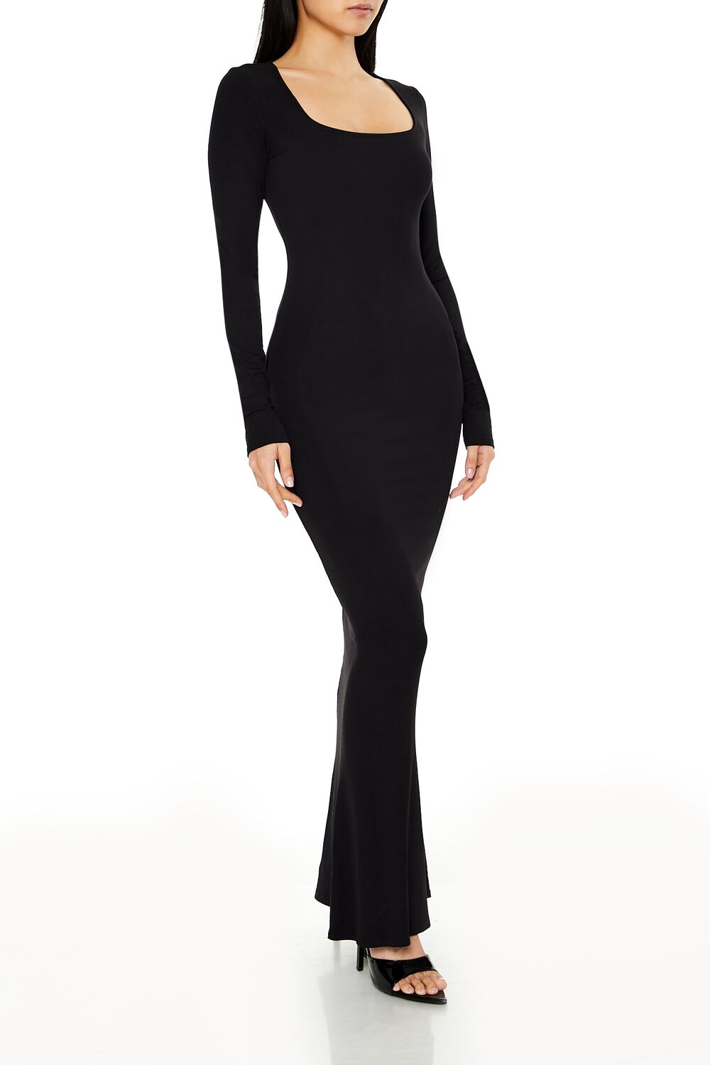  Forever 21 Ribbed Knit Square-Neck Maxi Dress - black-swatch - Bonton