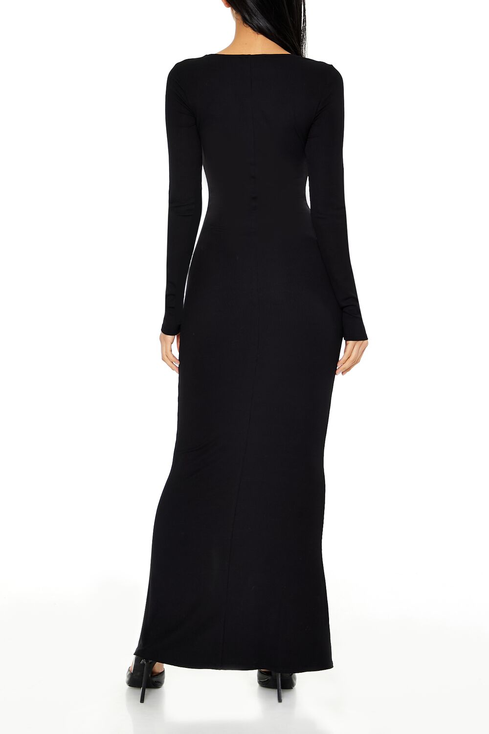  Forever 21 Ribbed Knit Square-Neck Maxi Dress - black-swatch - Bonton