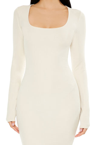 Ribbed Knit Square-Neck Maxi Dress