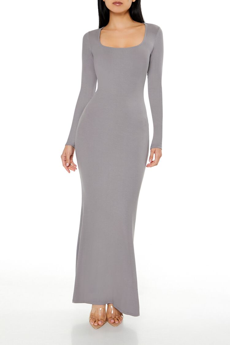  Forever 21 Ribbed Knit Square-Neck Maxi Dress - black-swatch - Bonton