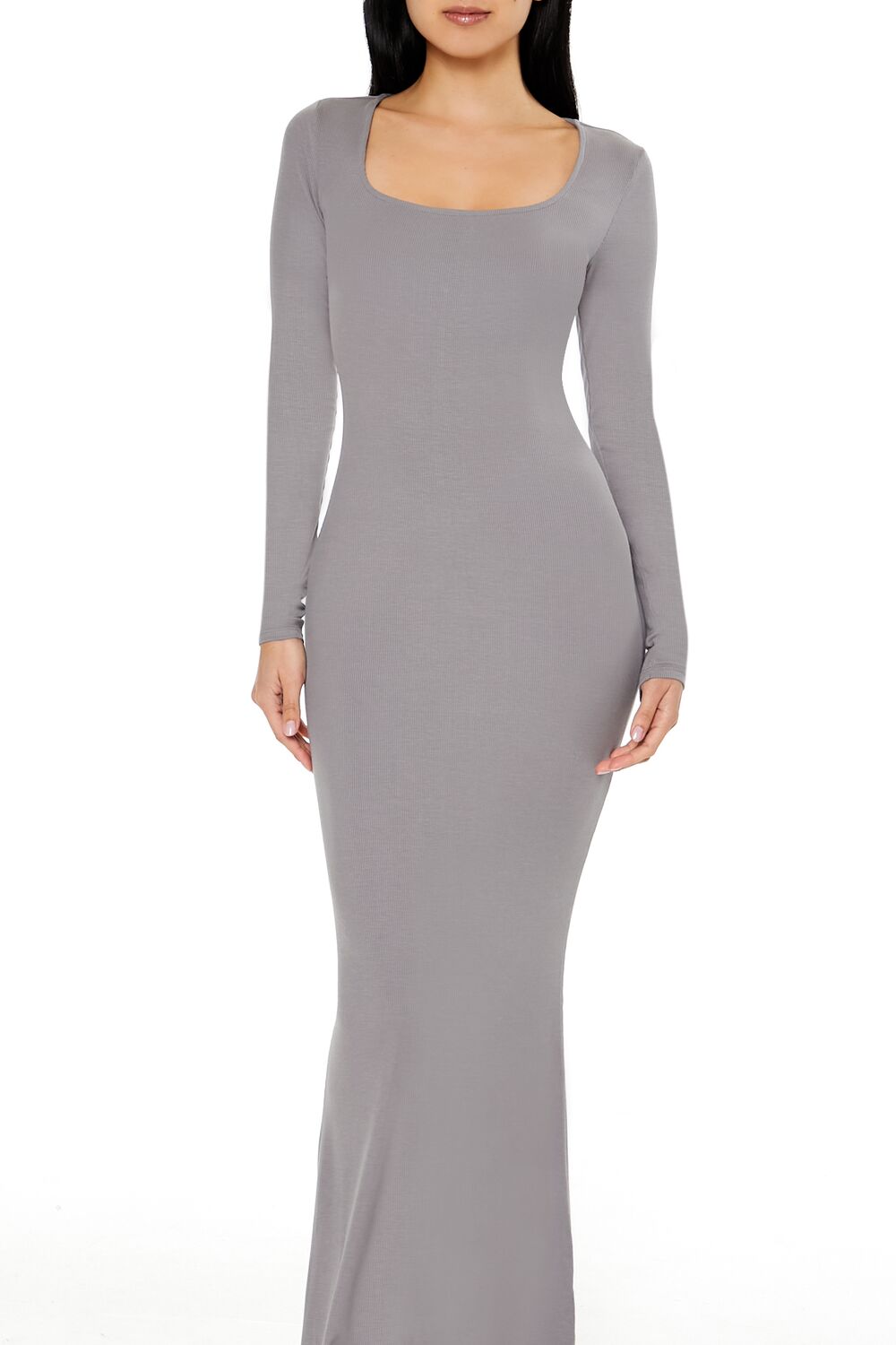  Forever 21 Ribbed Knit Square-Neck Maxi Dress - black-swatch - Bonton