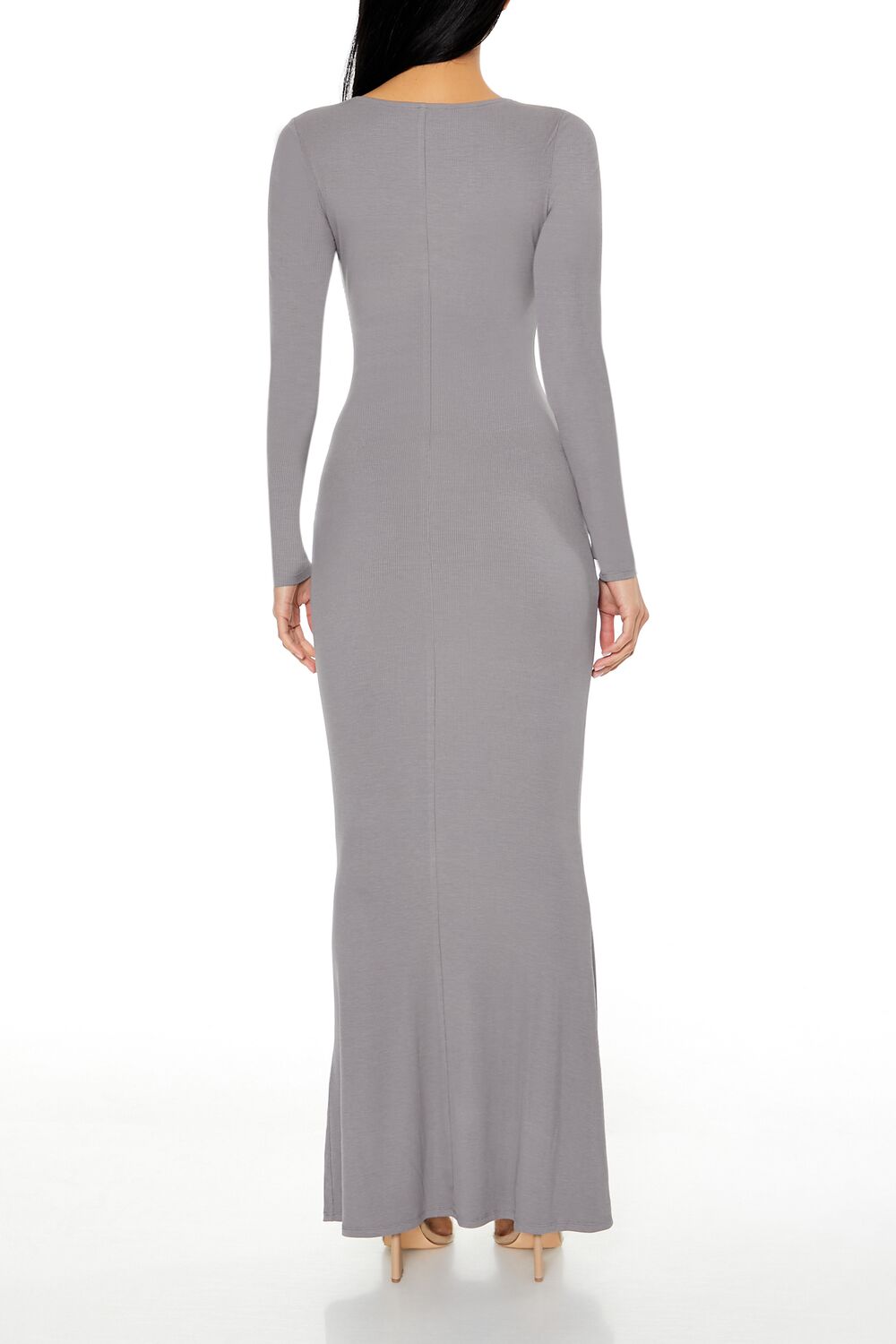  Forever 21 Ribbed Knit Square-Neck Maxi Dress - black-swatch - Bonton