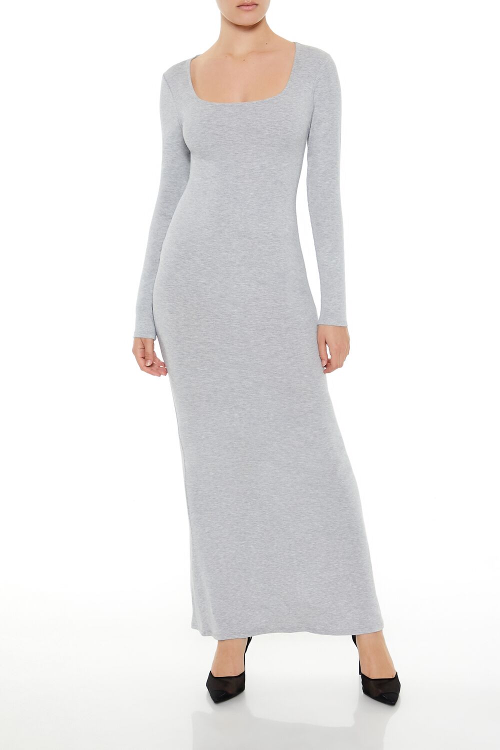  Forever 21 Ribbed Knit Square-Neck Maxi Dress - black-swatch - Bonton