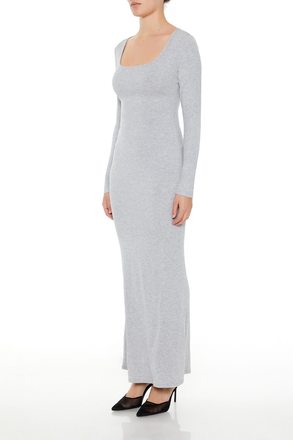  Forever 21 Ribbed Knit Square-Neck Maxi Dress - black-swatch - Bonton
