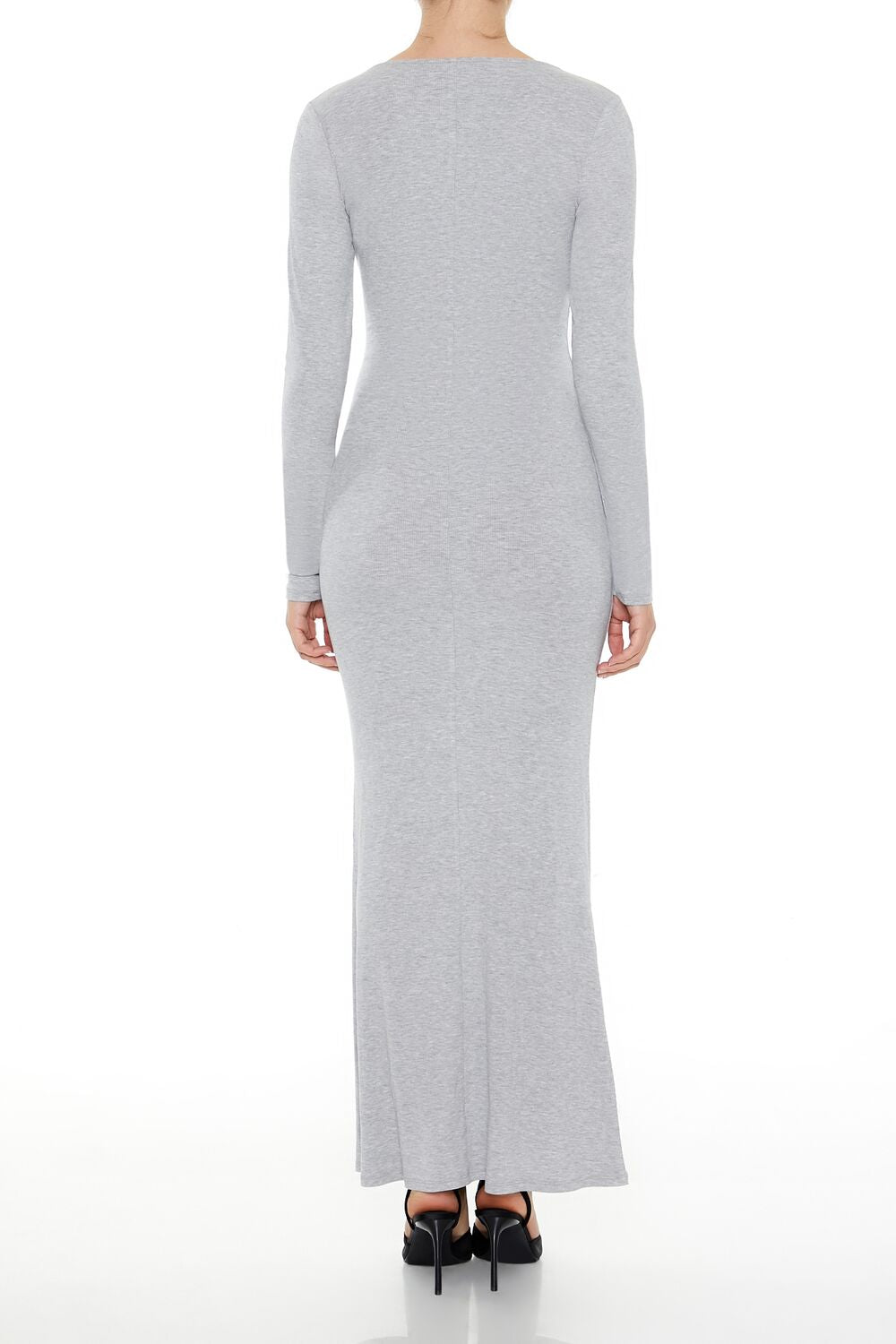  Forever 21 Ribbed Knit Square-Neck Maxi Dress - black-swatch - Bonton