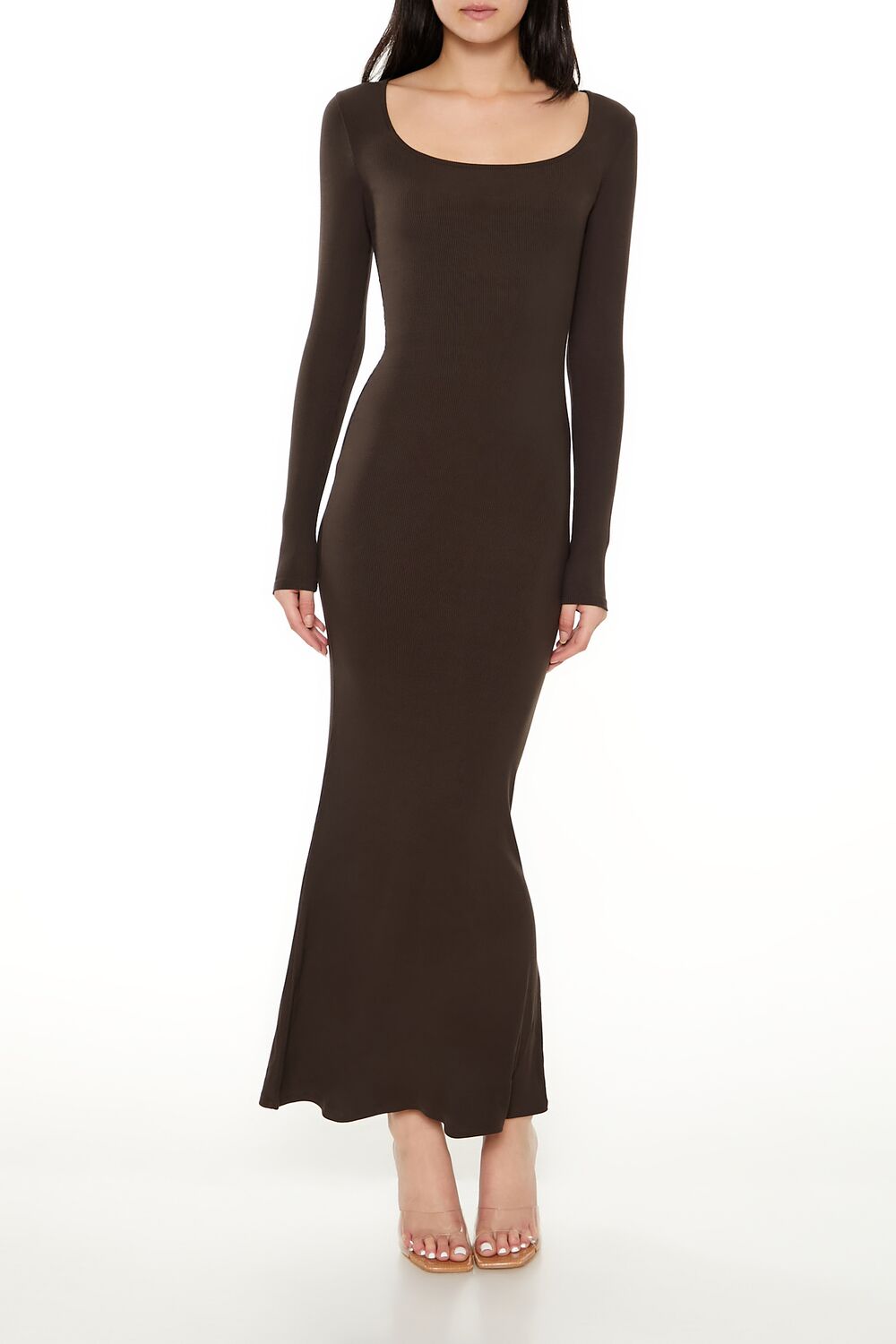  Forever 21 Ribbed Knit Square-Neck Maxi Dress - black-swatch - Bonton