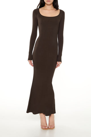 Ribbed Knit Square-Neck Maxi Dress