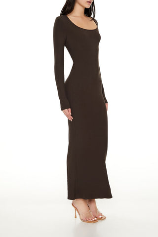 Ribbed Knit Square-Neck Maxi Dress