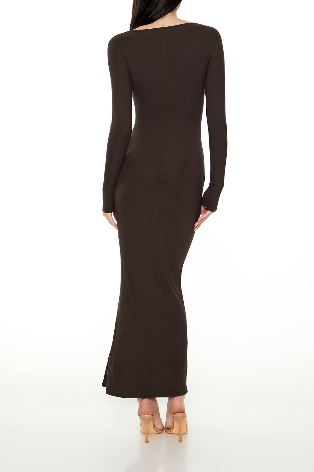  Forever 21 Ribbed Knit Square-Neck Maxi Dress - black-swatch - Bonton