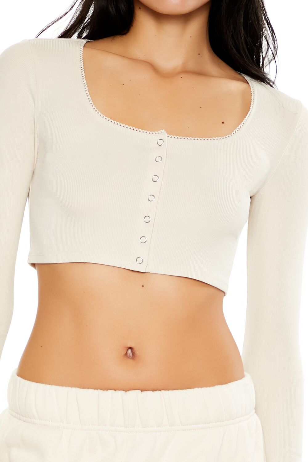  Forever 21 Square-Neck Cropped Henley Tee - birch - Bonton