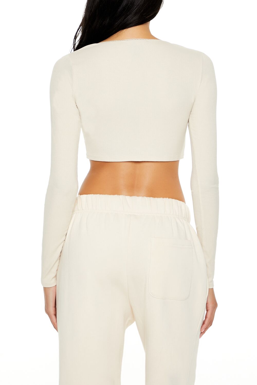  Forever 21 Square-Neck Cropped Henley Tee - birch - Bonton