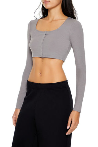 Square-Neck Cropped Henley Tee