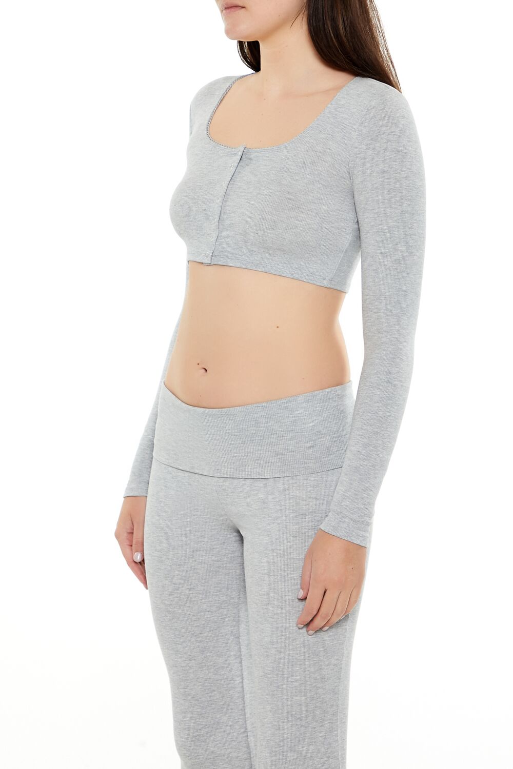  Forever 21 Square-Neck Cropped Henley Tee - birch - Bonton