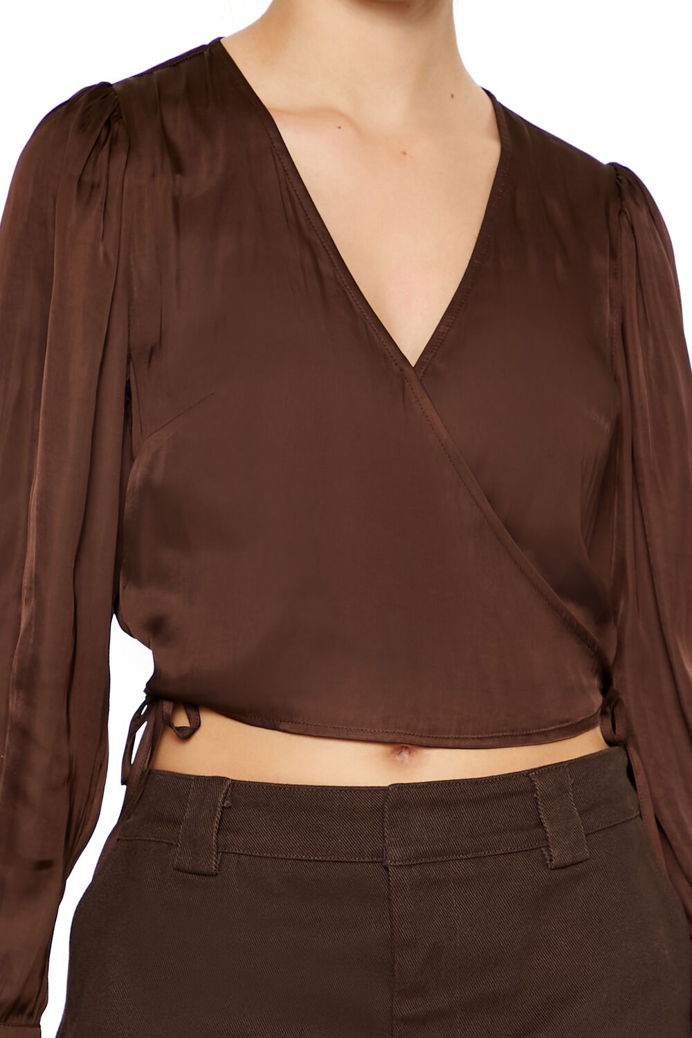  Forever 21 Tie-Front Wrap Crop Top - turkish coffee - Bonton