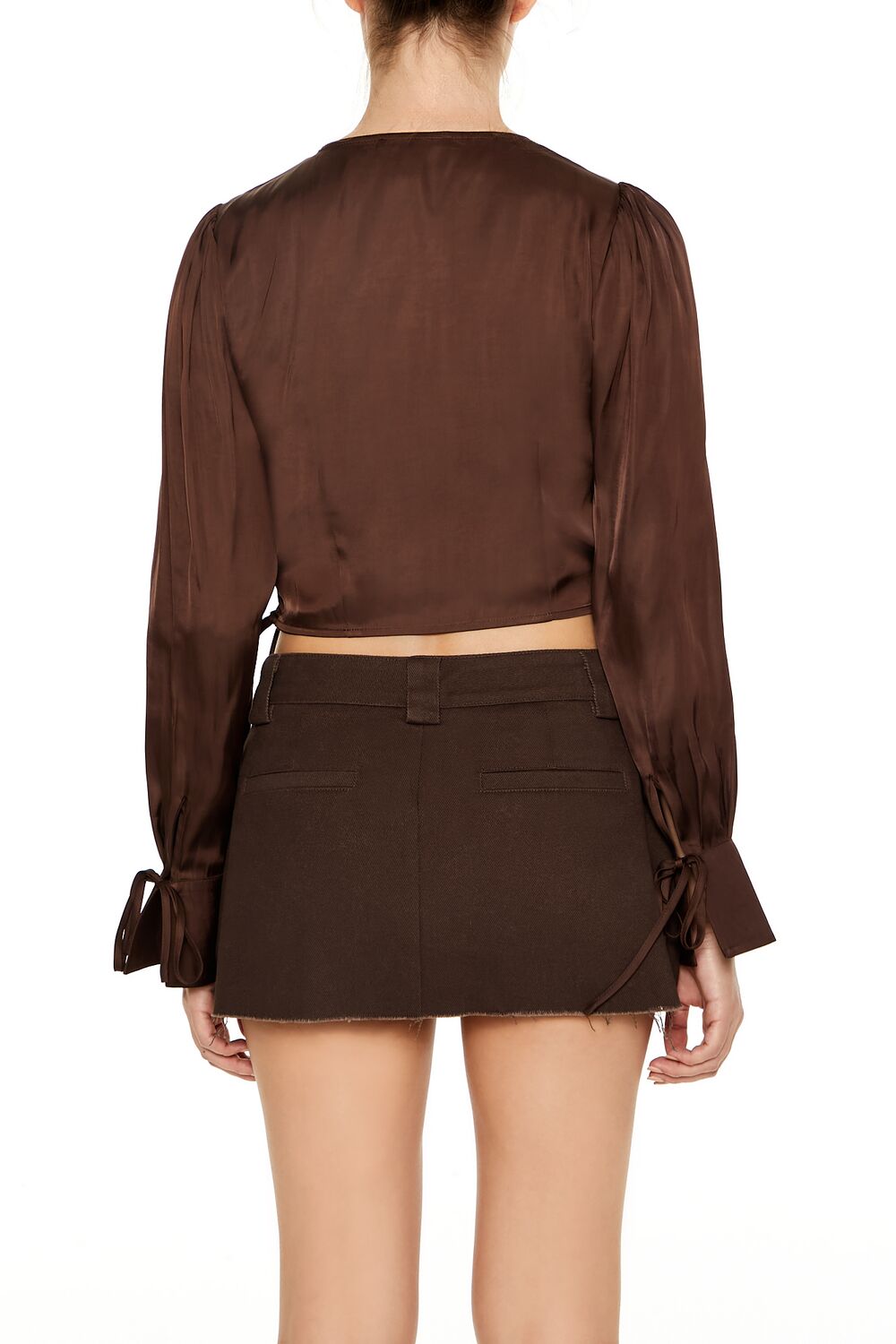  Forever 21 Tie-Front Wrap Crop Top - turkish coffee - Bonton