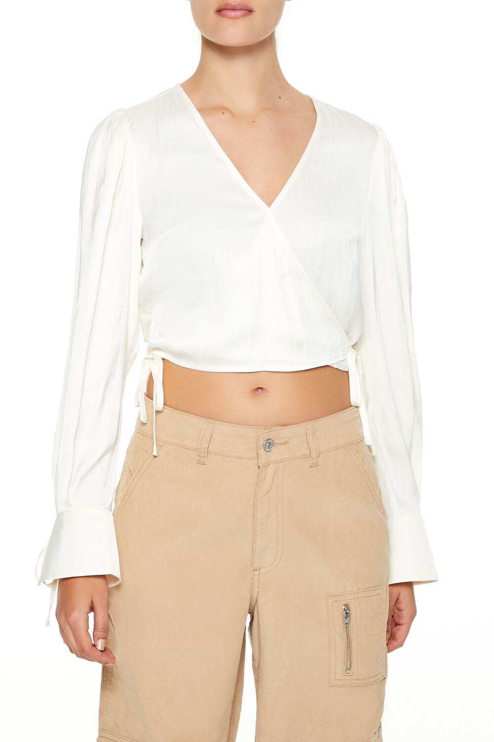  Forever 21 Tie-Front Wrap Crop Top - turkish coffee - Bonton